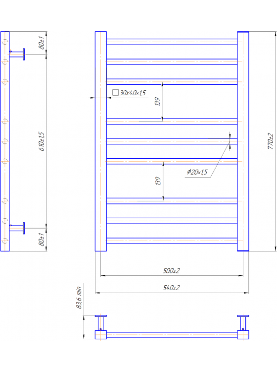 Водяна рушникосушарка INOX Преміум Класік 770х540/500 preview