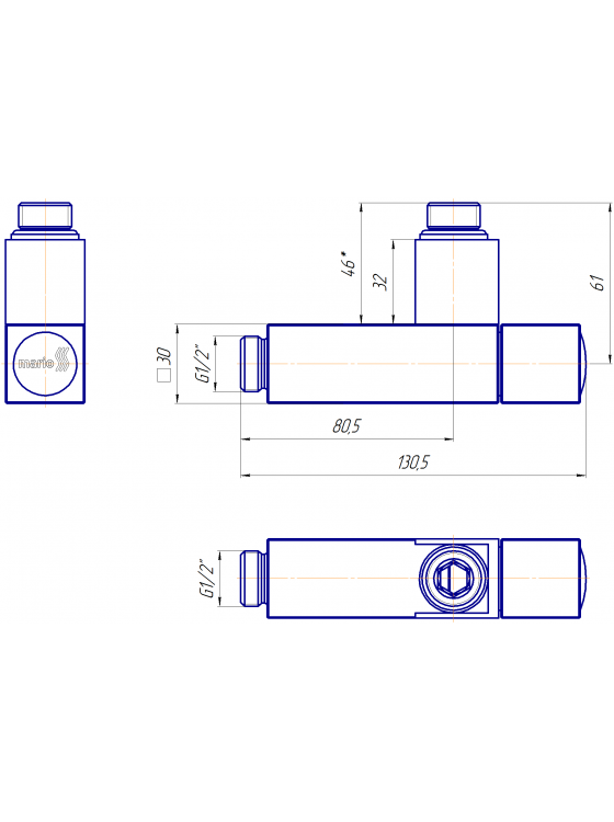 Кран кутовий квадрат, G1/2″ комплект preview